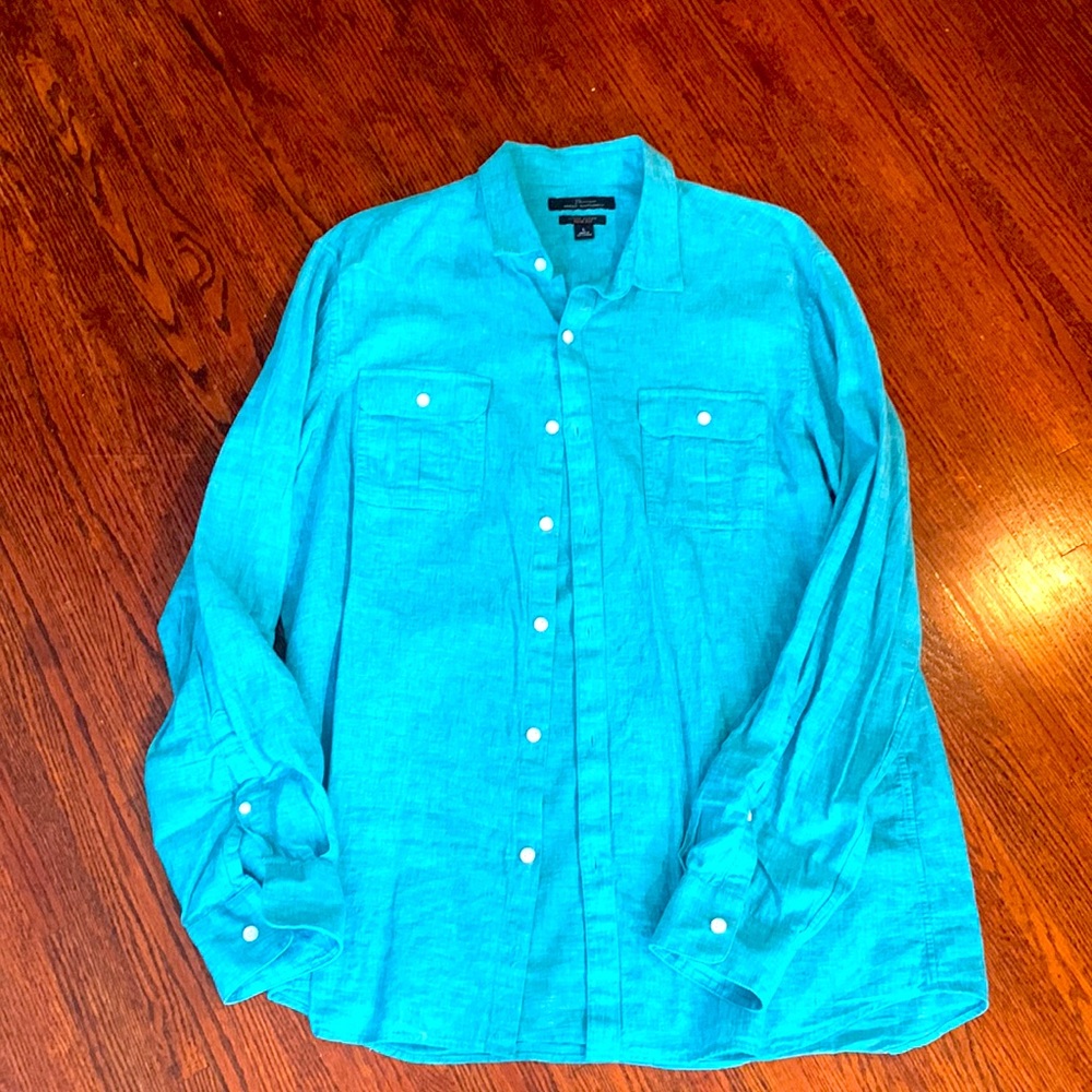 Teal Linen Blend Button Down by Marc Anthony